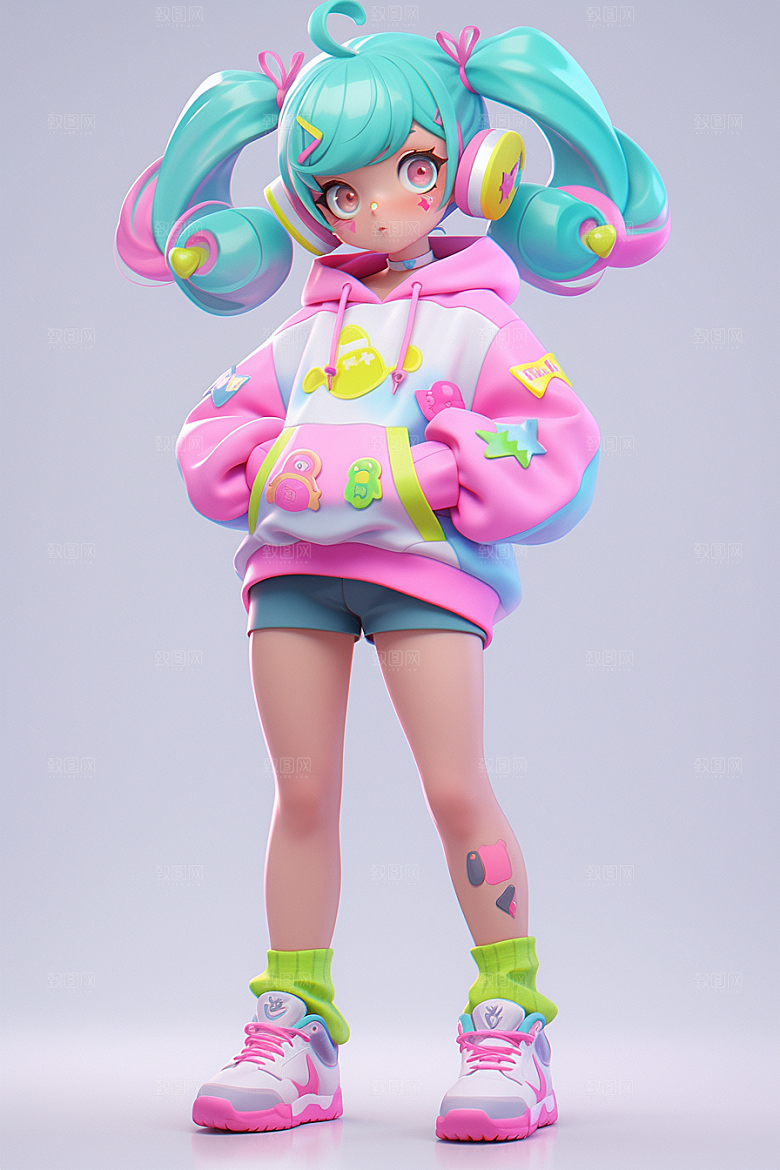 潮流玩偶3D炫彩模型