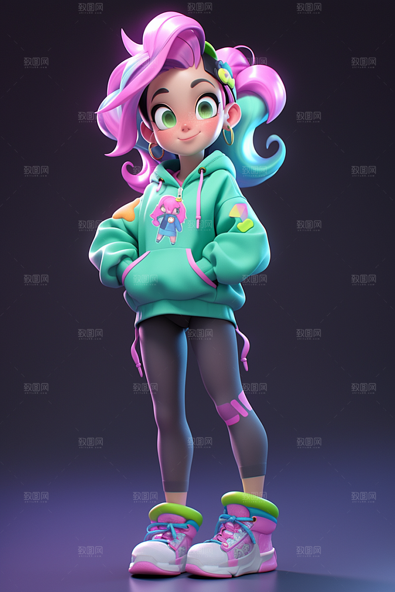 潮流玩偶3D炫彩模型