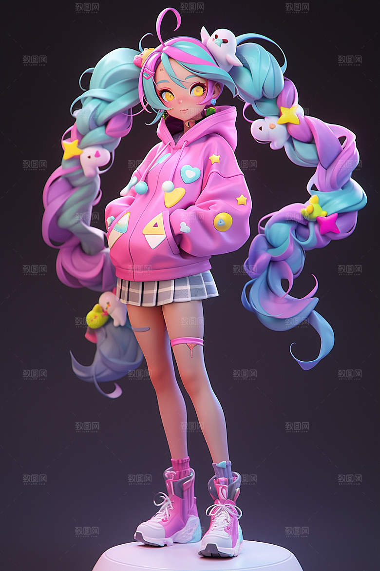 潮流玩偶涂鸦立体模型