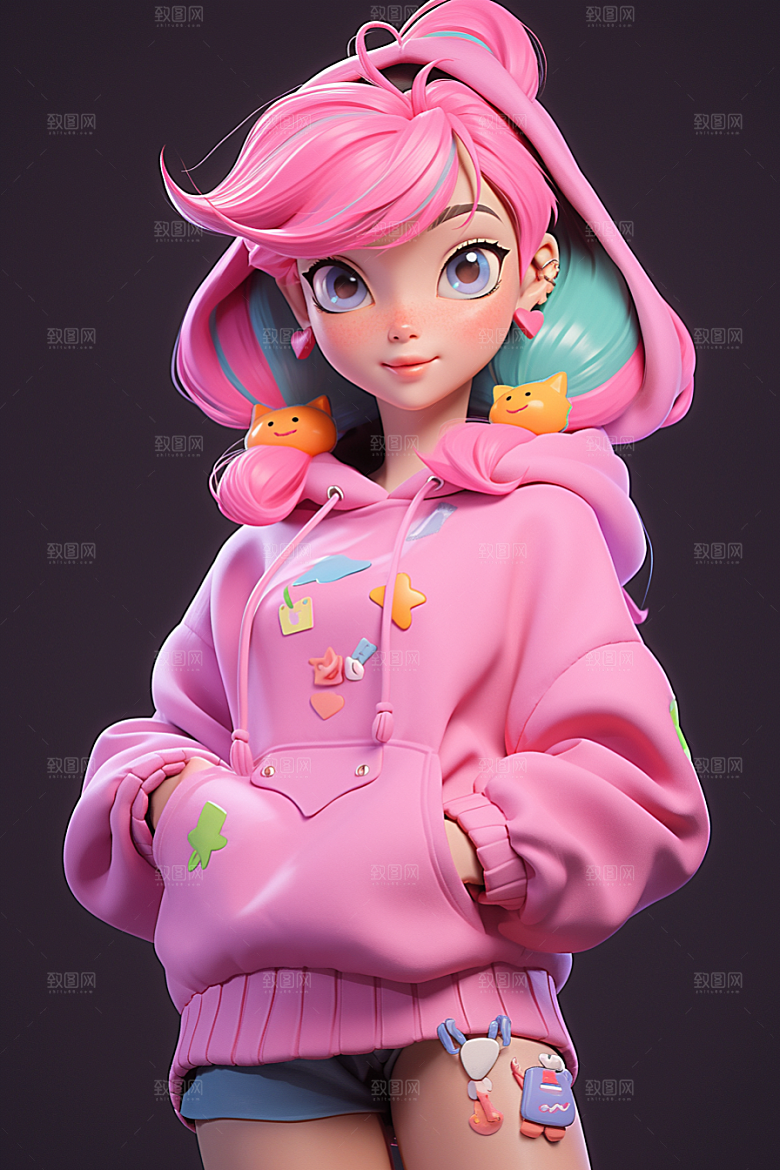 潮流玩偶涂鸦3D模型