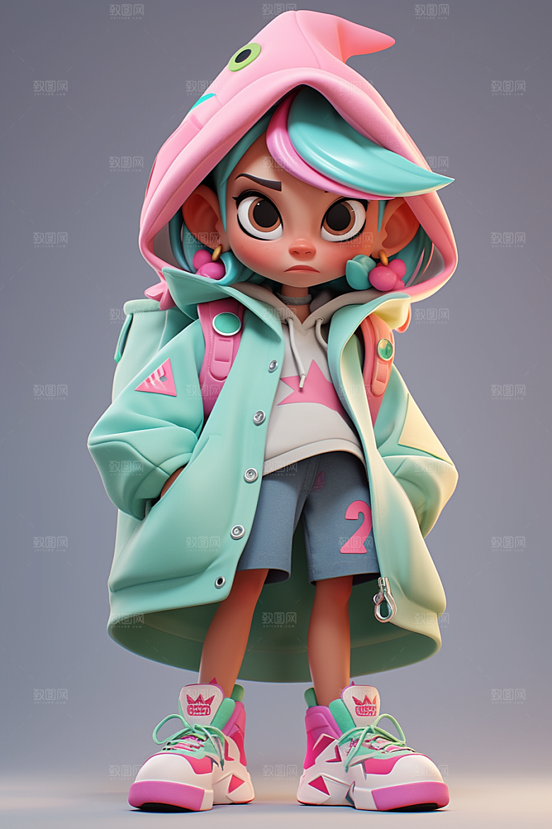潮流玩偶3D炫彩模型