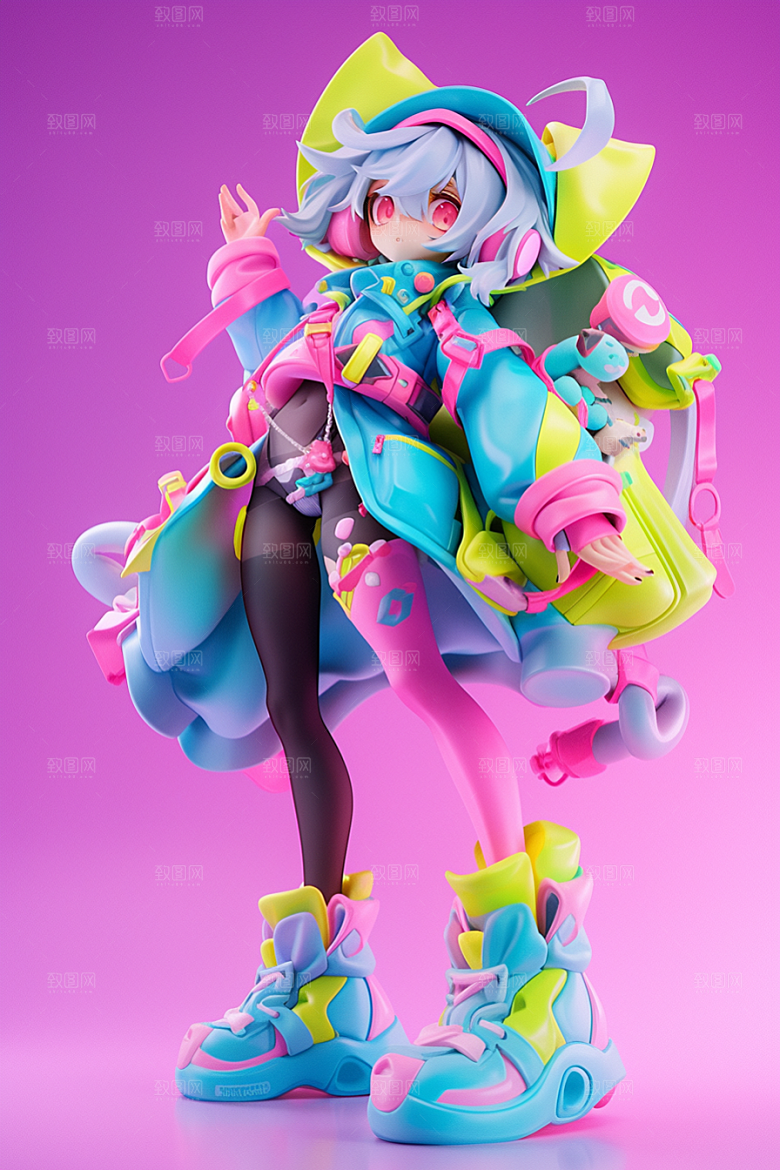 潮流玩偶炫彩3D模型