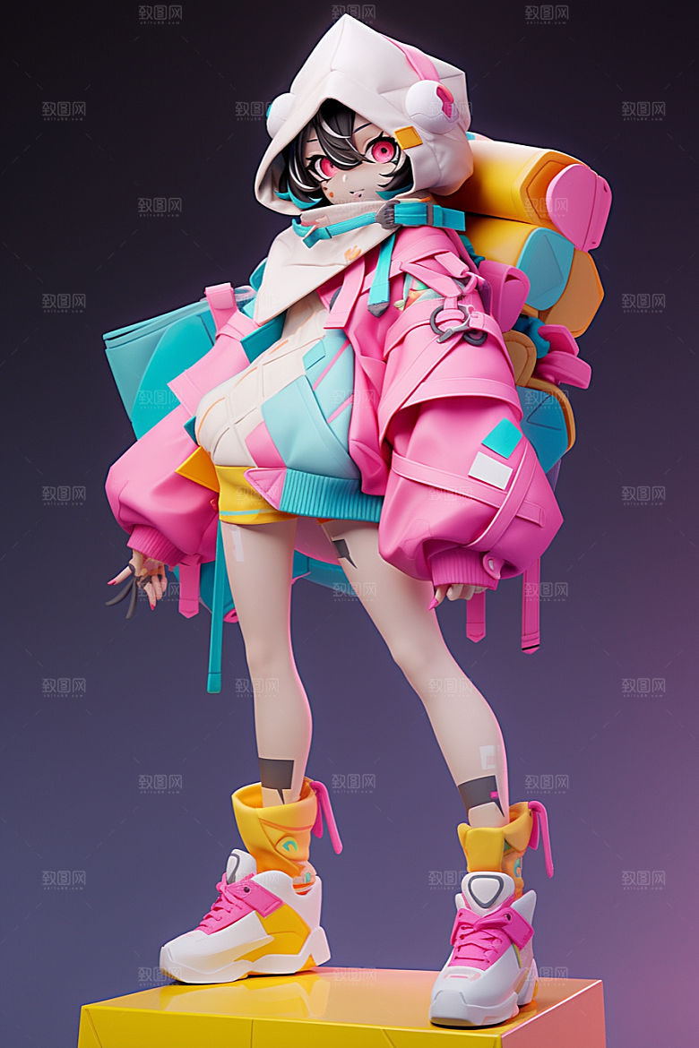 潮流玩偶炫彩3D模型