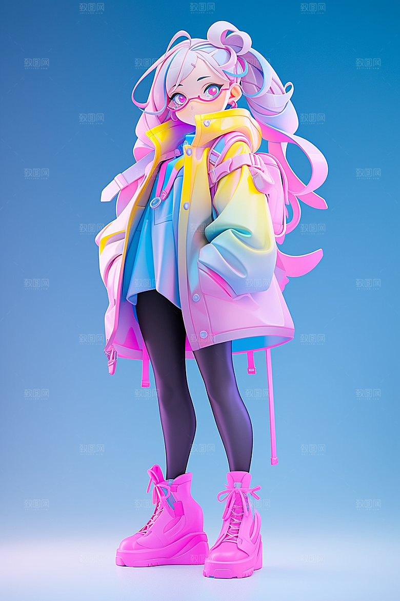 潮流玩偶炫彩高清模型