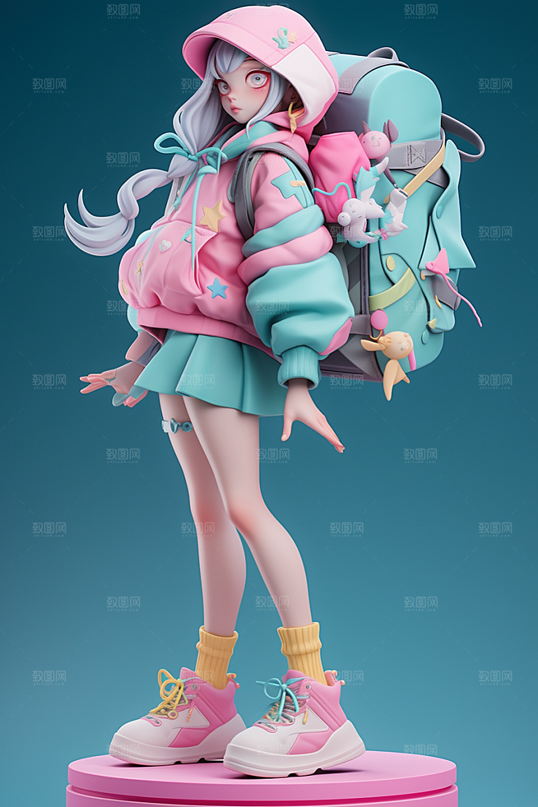 潮流玩偶涂鸦炫彩模型