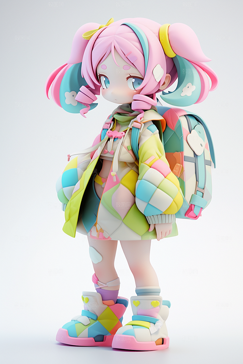 潮流玩偶3D炫彩模型