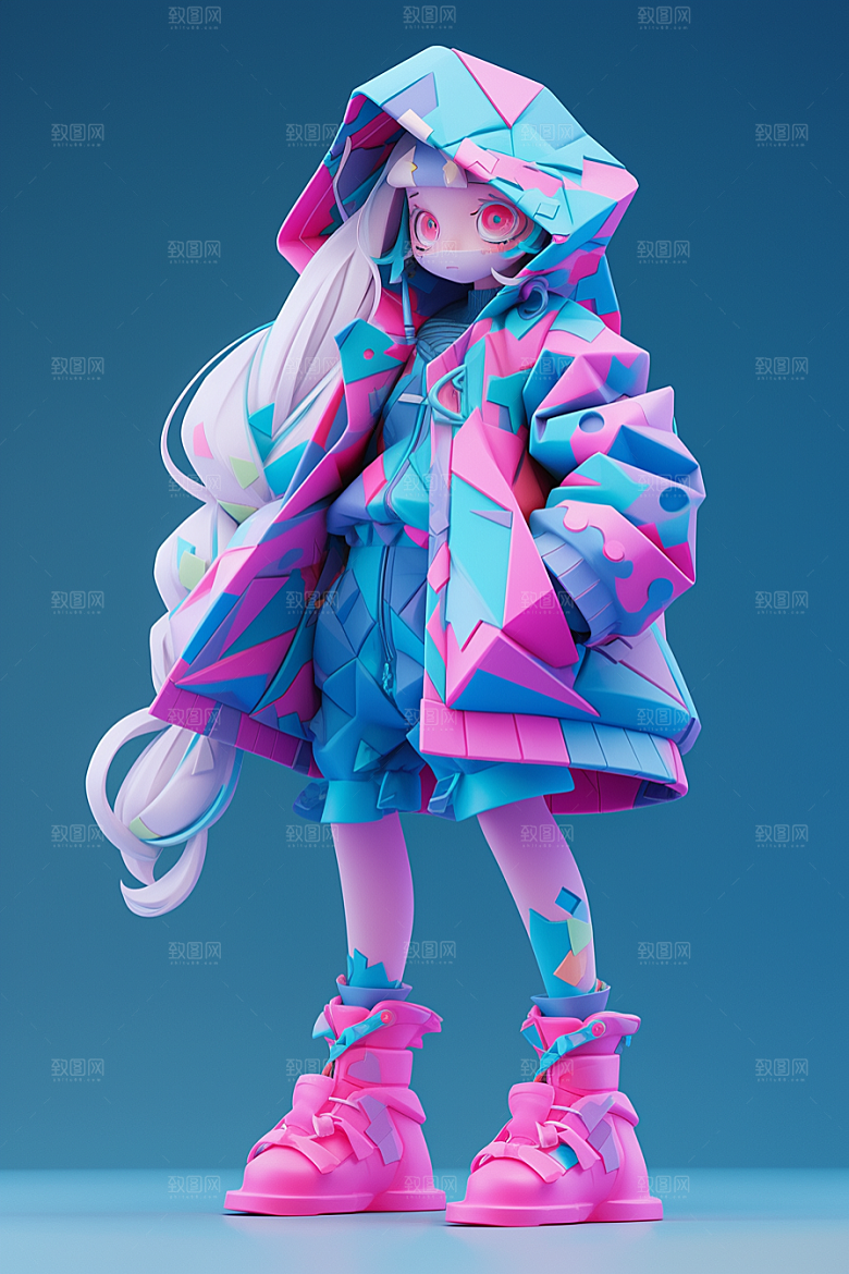 潮流玩偶3D炫彩模型