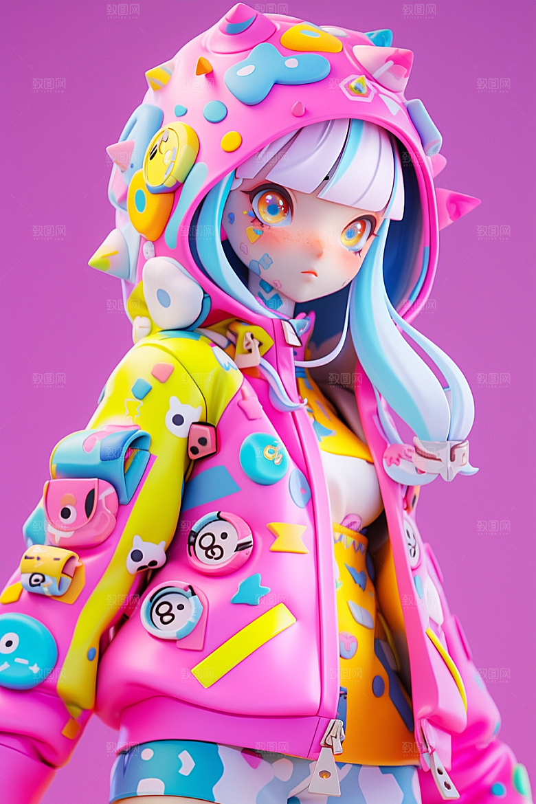 潮流玩偶高清炫彩模型