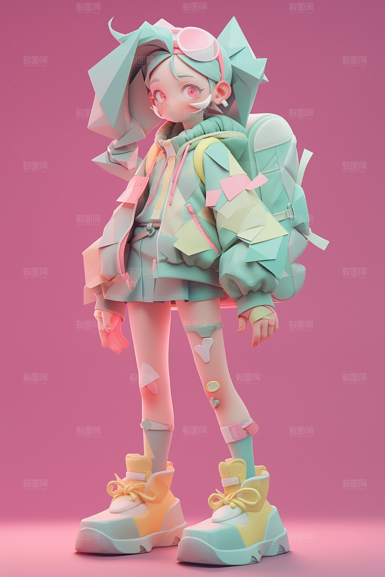 潮流玩偶炫彩3D模型
