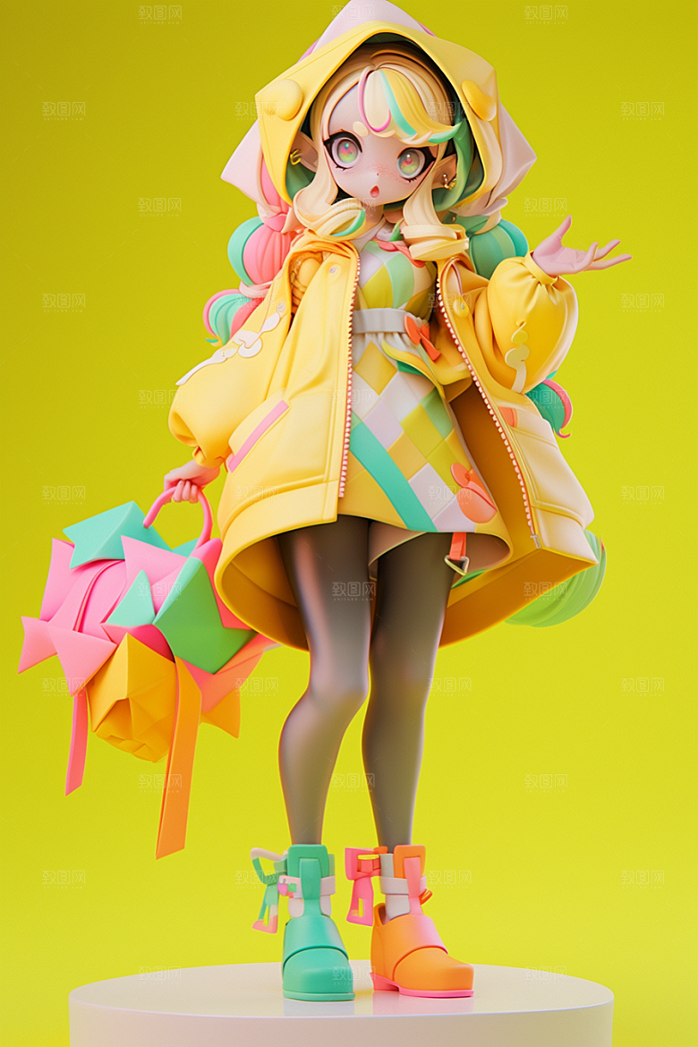 潮流玩偶炫彩3D模型