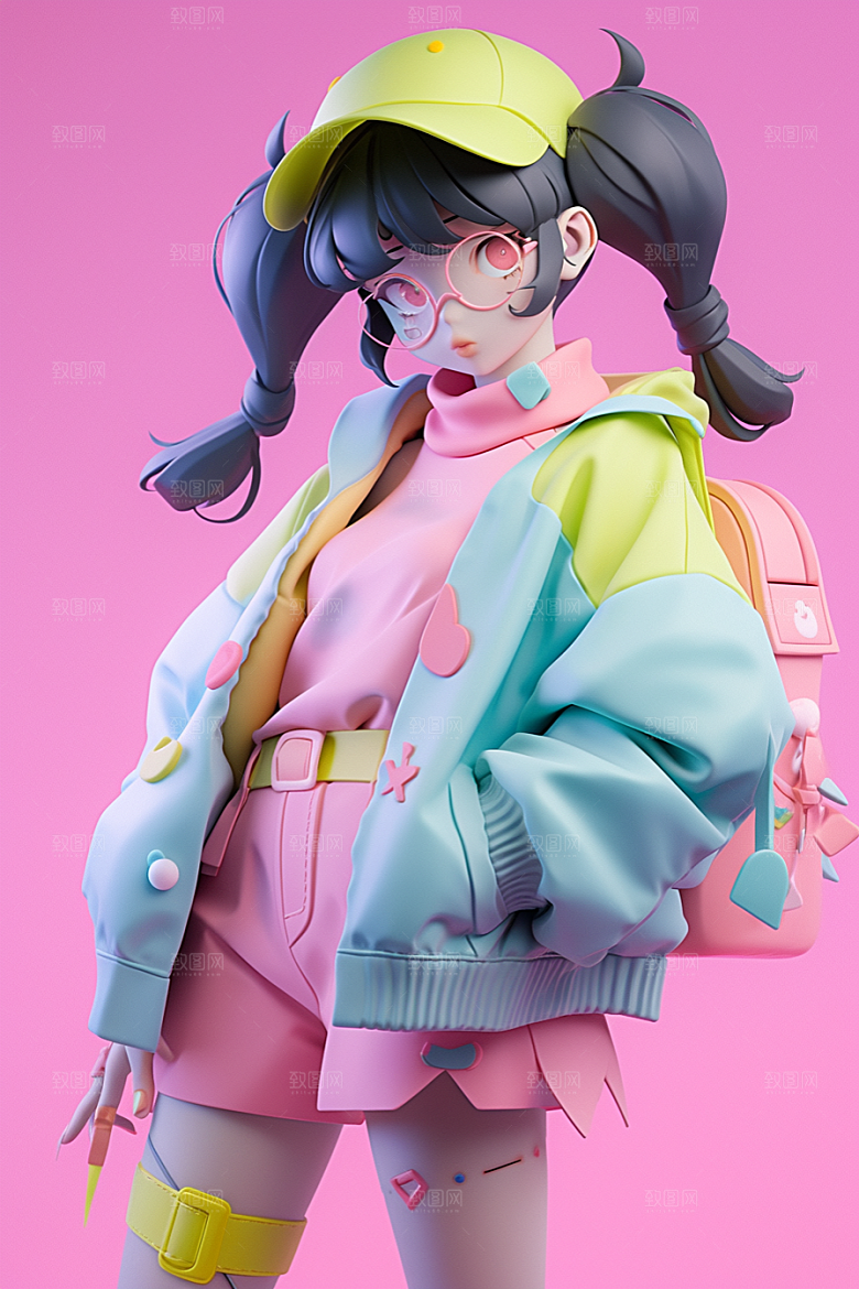 潮流玩偶卡通炫彩模型