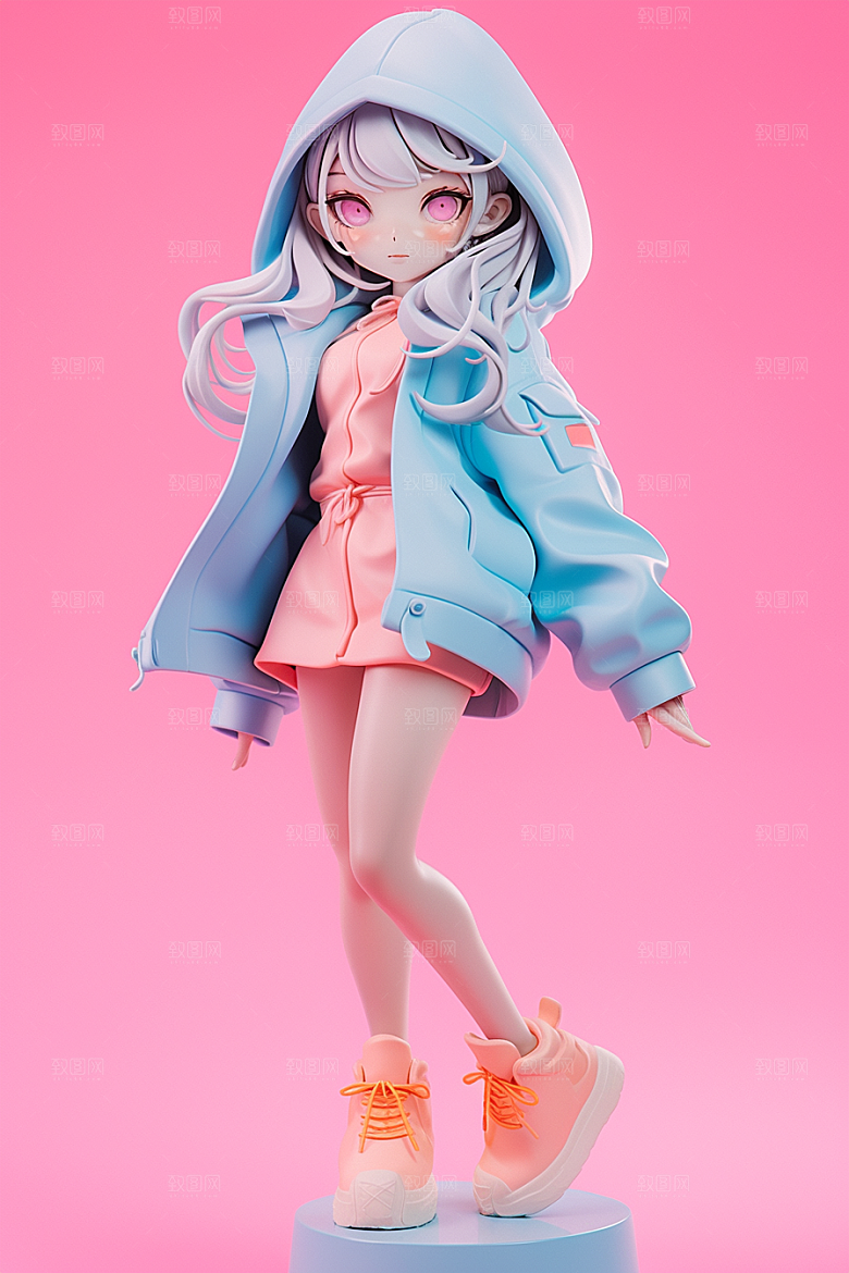 潮流玩偶3D炫彩模型