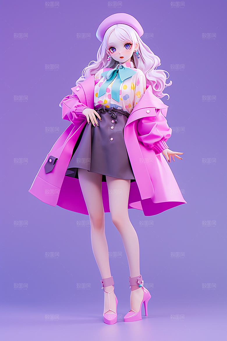 潮流玩偶炫彩3D模型