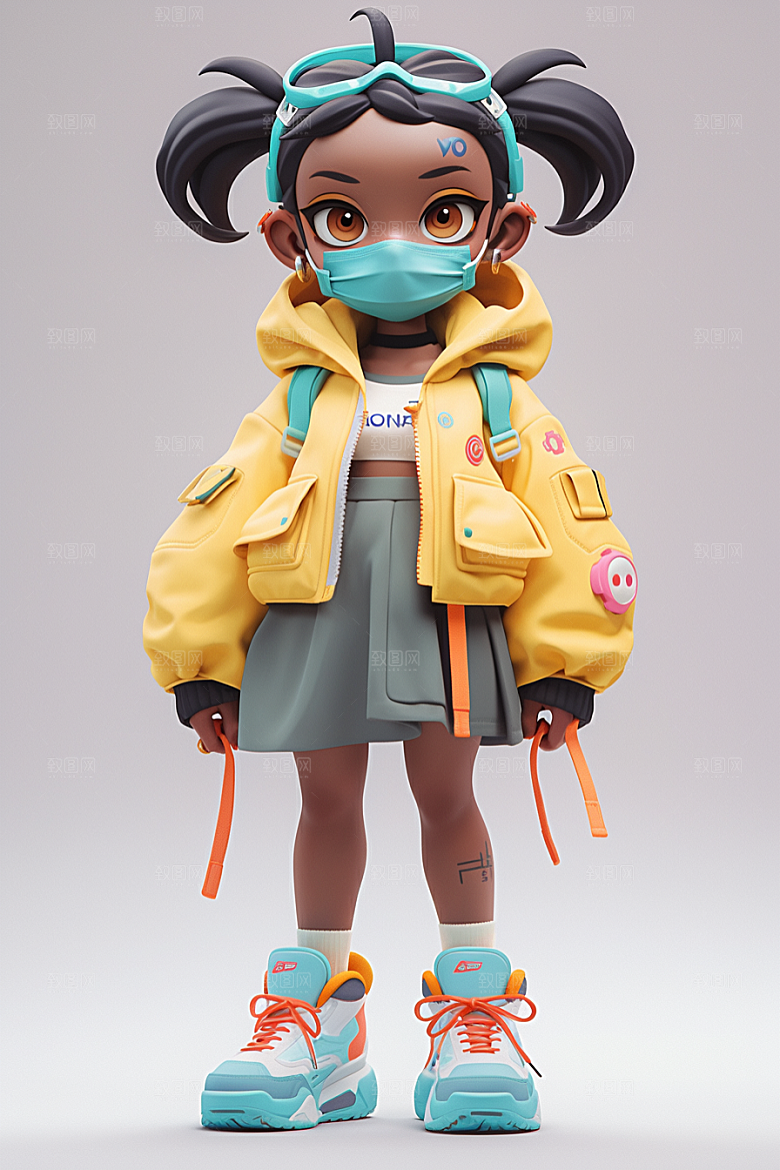 潮流玩偶涂鸦立体模型