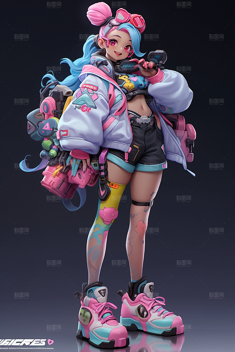 潮流玩偶炫彩立体模型