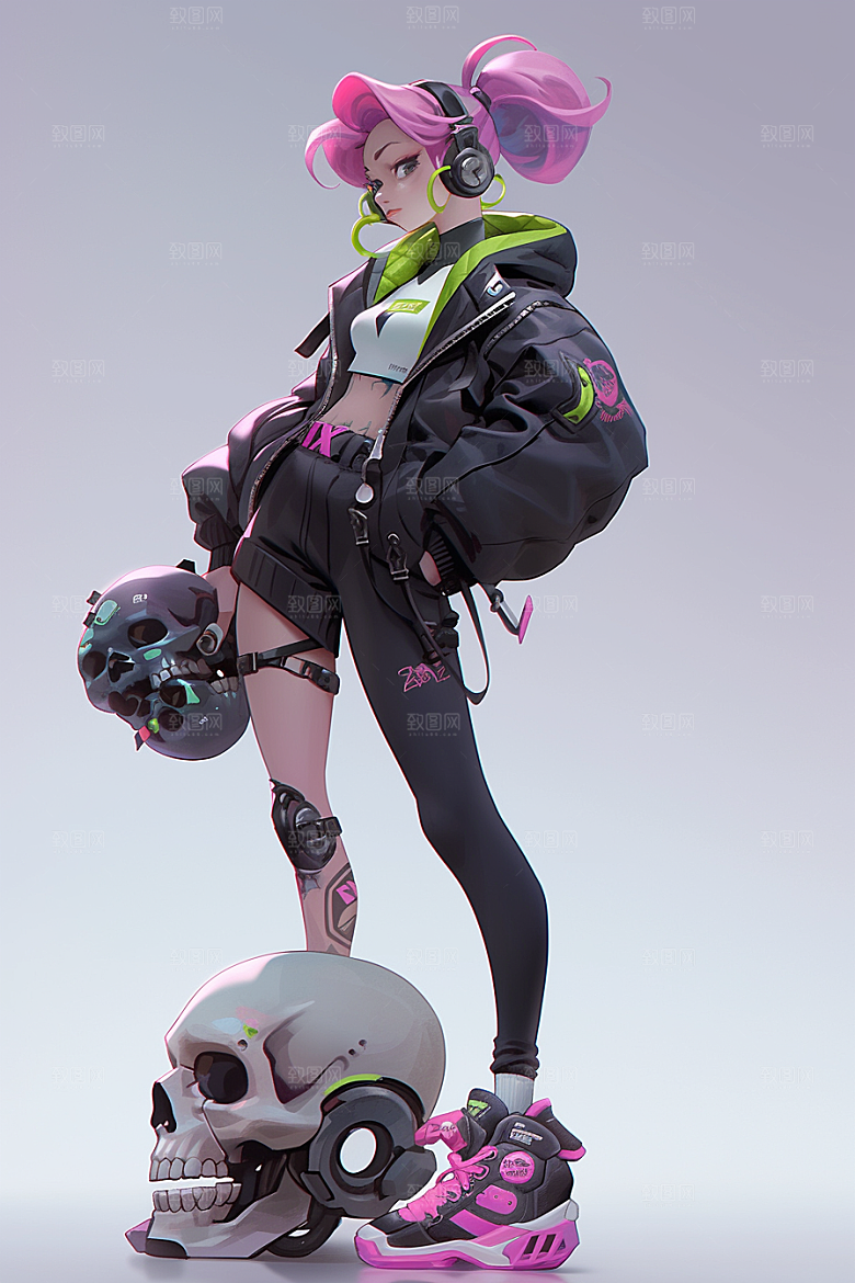 潮流玩偶涂鸦炫彩模型
