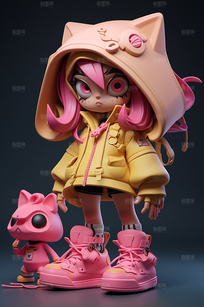 潮流玩偶3D炫彩模型