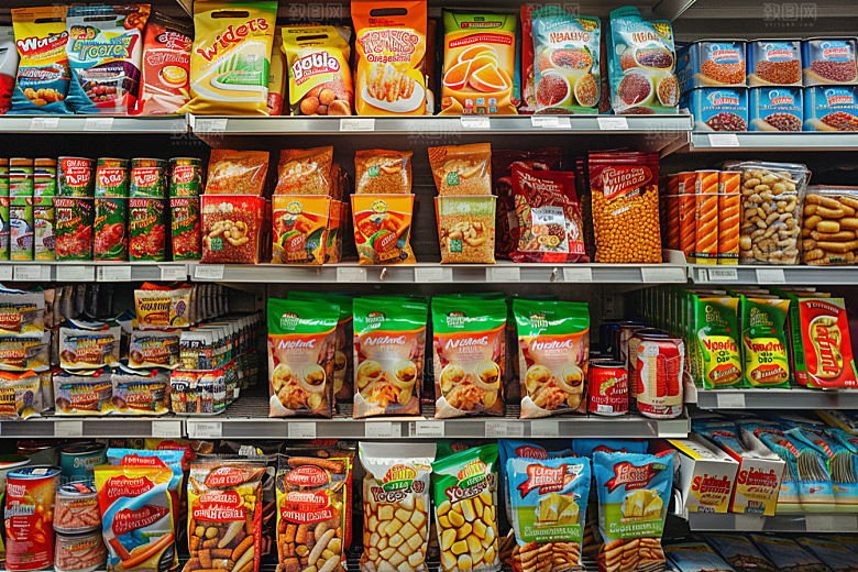 超市货架食品场景摄影图