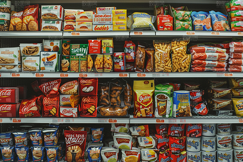 超市货架货物食品摄影图