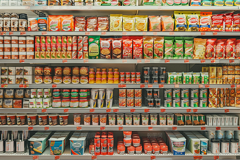 超市货架商品食品摄影图
