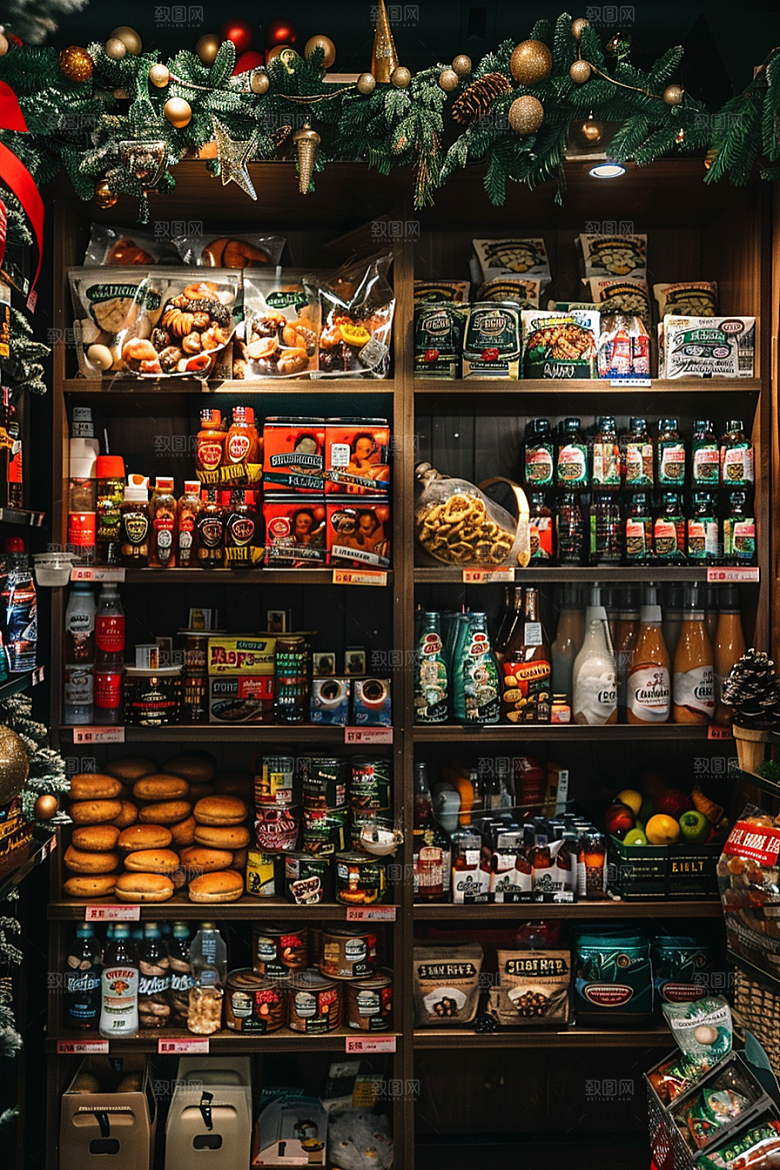 超市货架食品货物摄影图