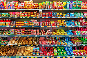 超市货架食品货物摄影图