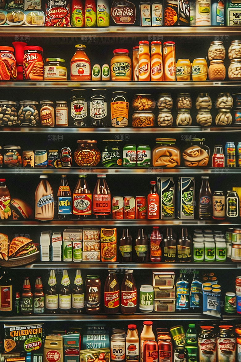 超市货架场景食品摄影图