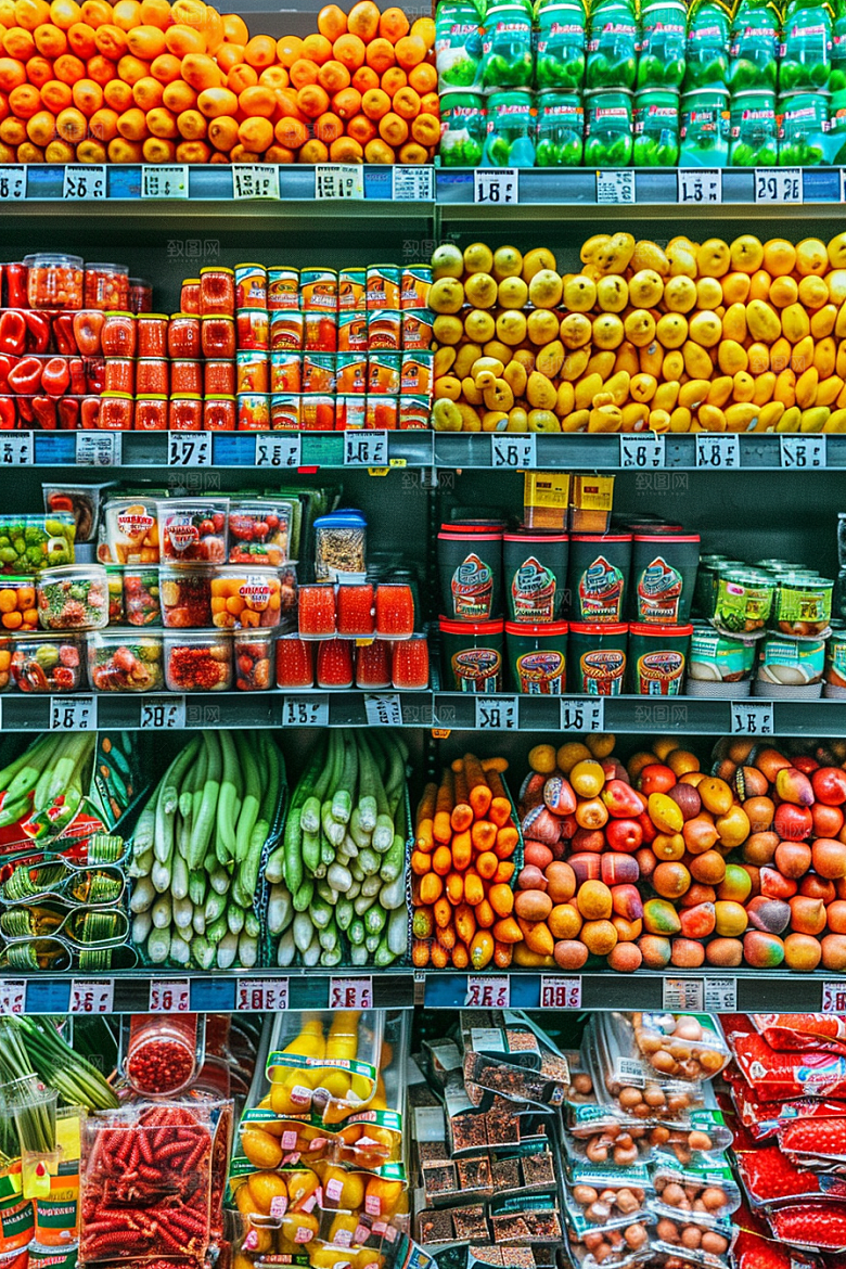 超市货架食品场景摄影图