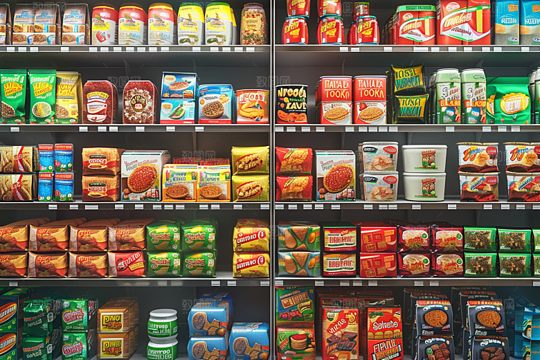 超市货架商品食品摄影图