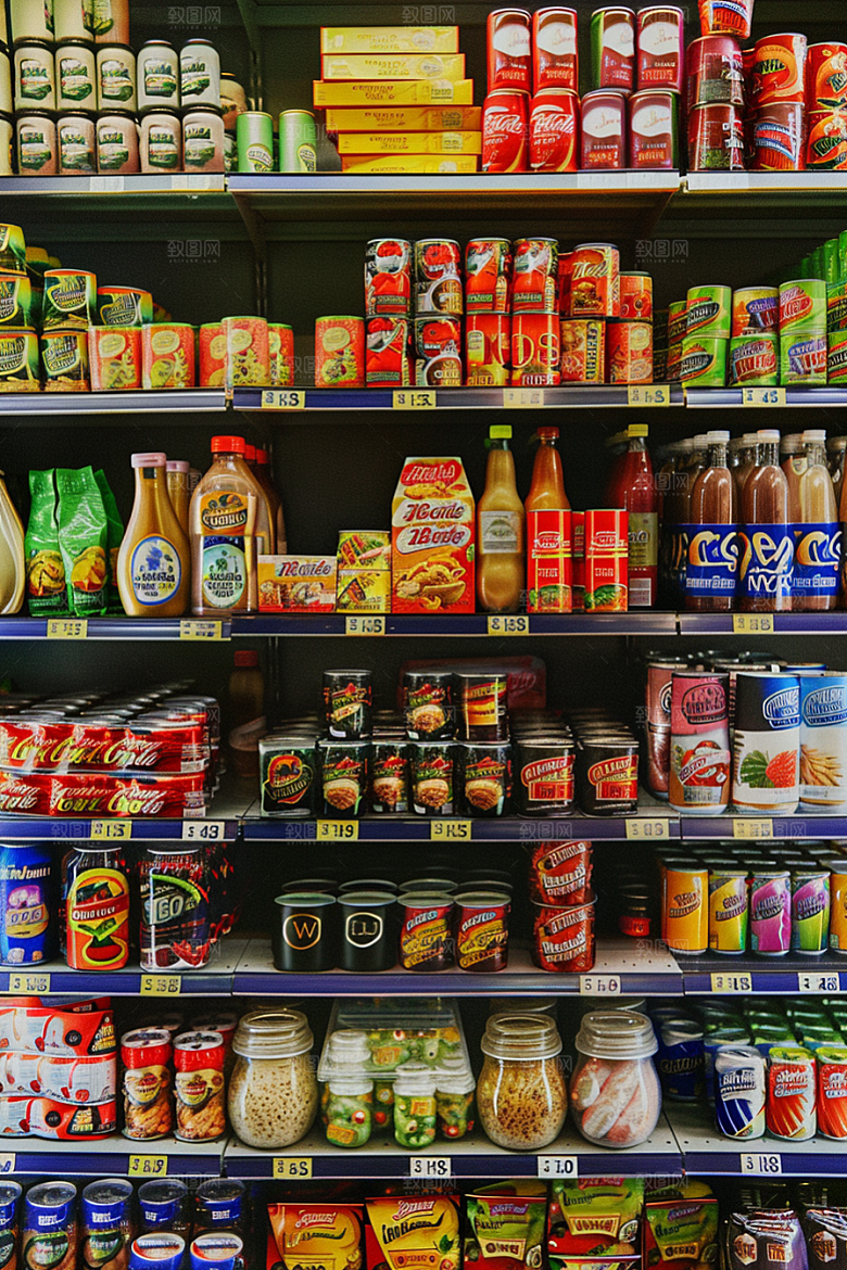 超市货架货物食品摄影图