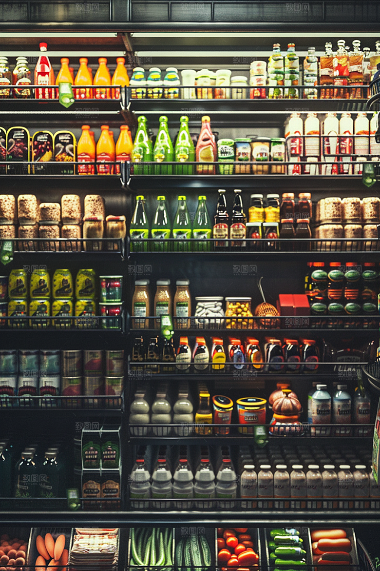 超市货架食品场景摄影图
