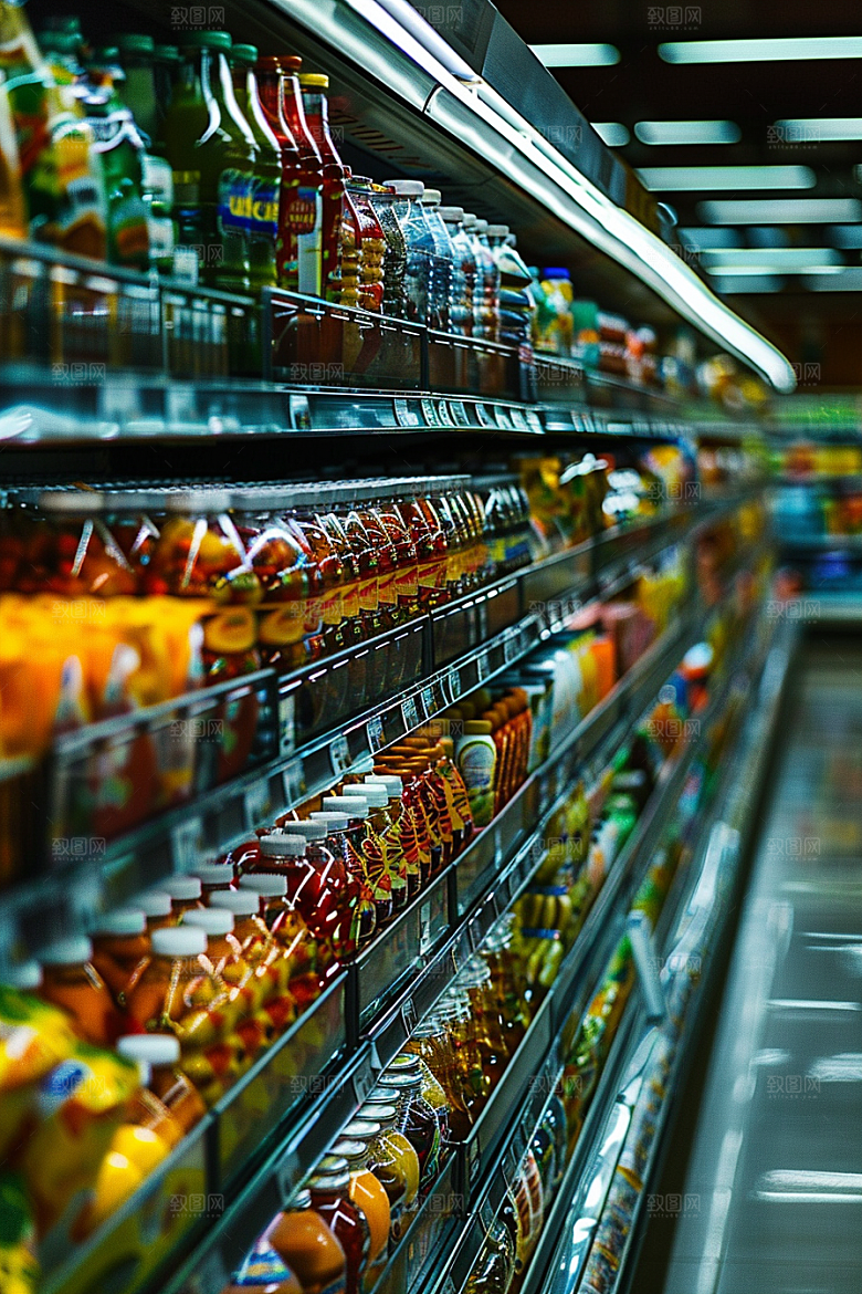 超市货架场景食品摄影图