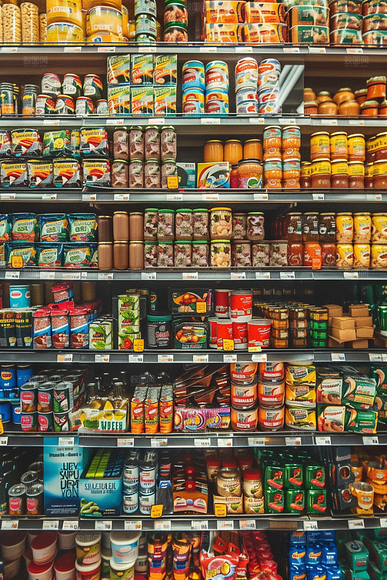 超市货架货物食品摄影图