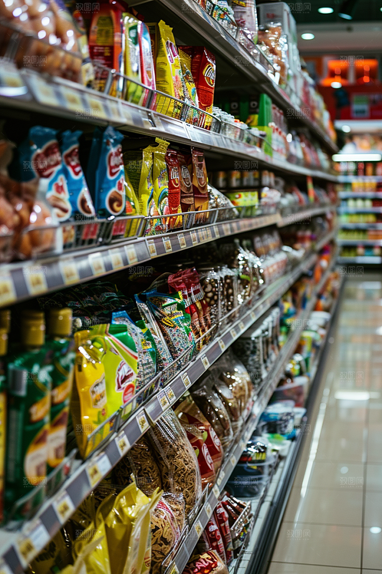 超市货架便利店食品摄影图
