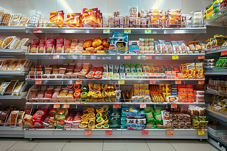 超市货架食品货物摄影图