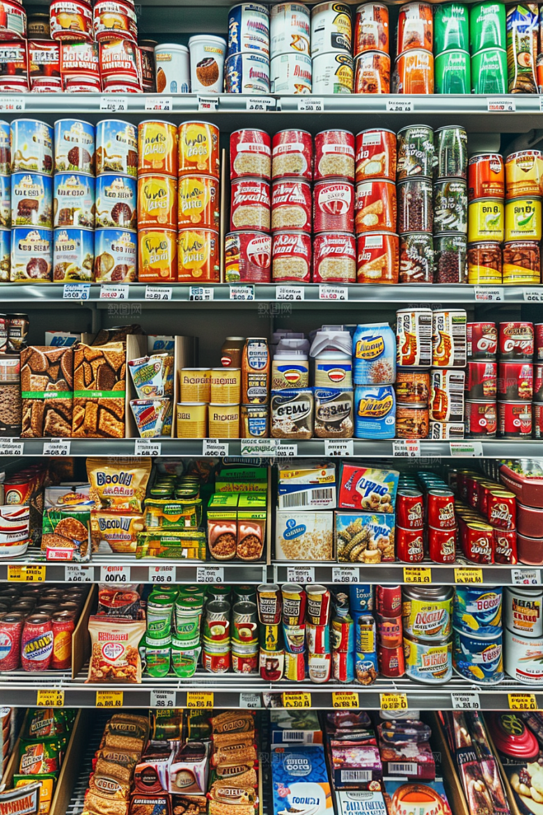 超市货架场景食品摄影图
