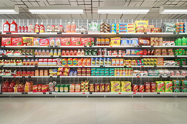 超市货架场景食品摄影图