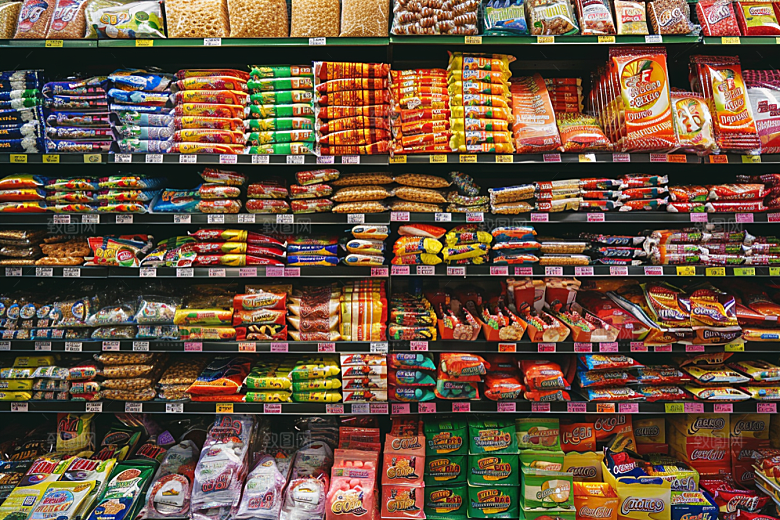 超市货架食品日常摄影图