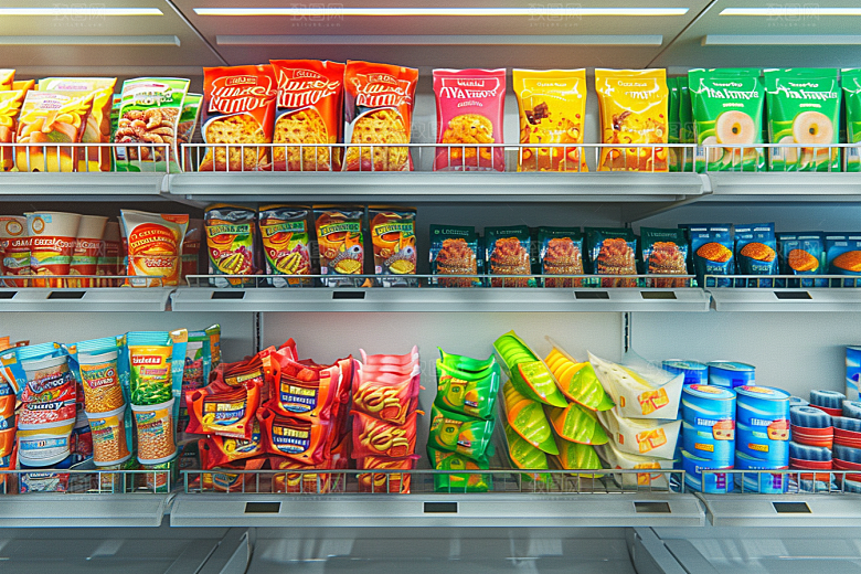 超市货架场景食品摄影图