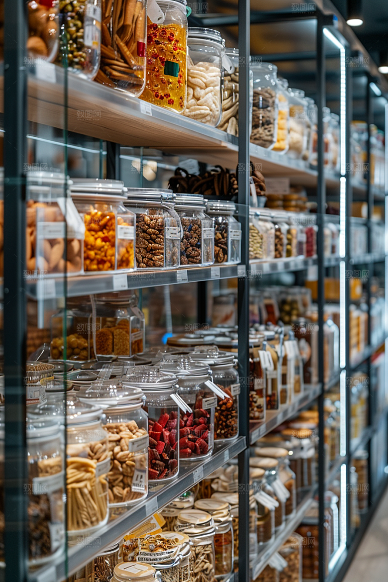 超市货架食品货物摄影图