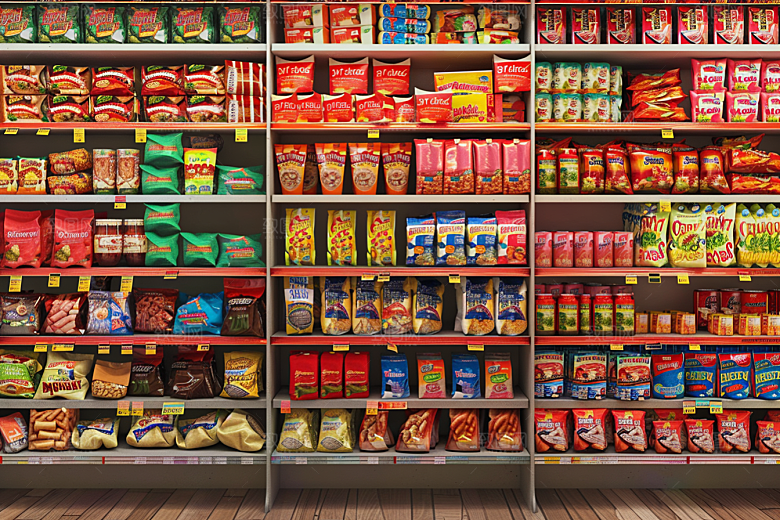 超市货架食品场景摄影图