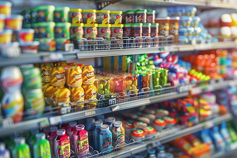 超市货架食品商品摄影图