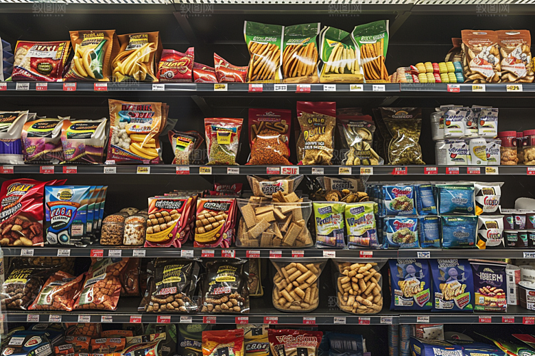 超市货架食品货物摄影图