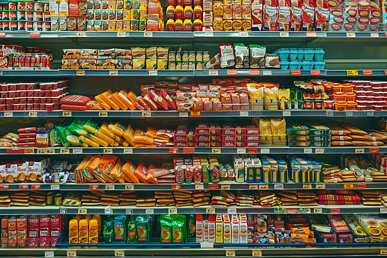 超市货架生鲜食品摄影图