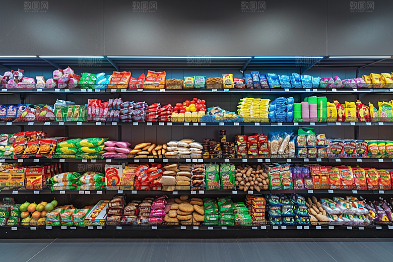 超市货架食品场景摄影图