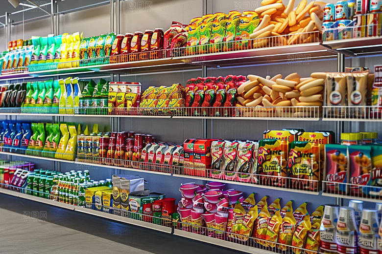 超市货架食品场景摄影图