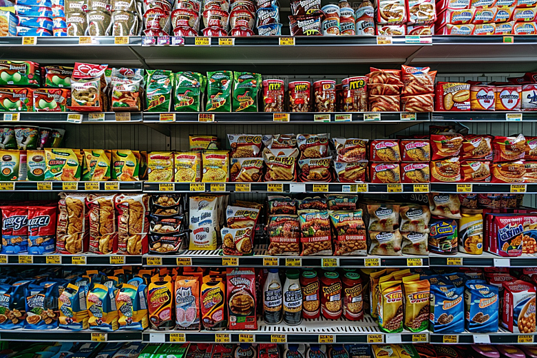 超市货架食品场景摄影图