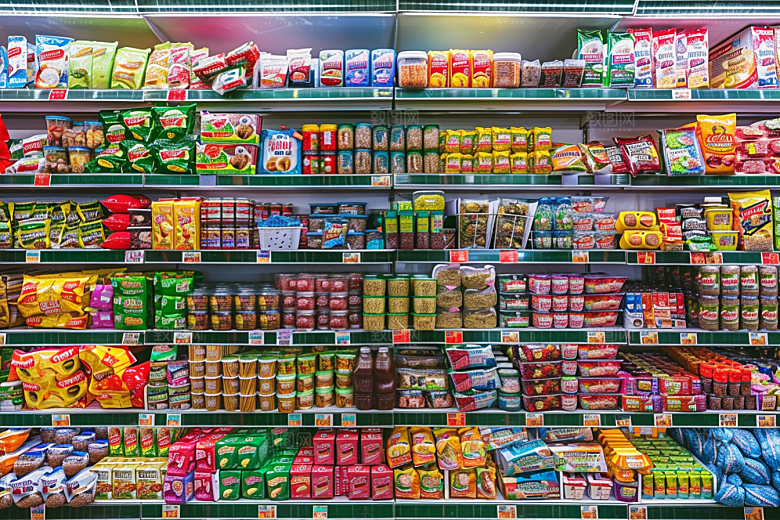 超市货架货物食品摄影图