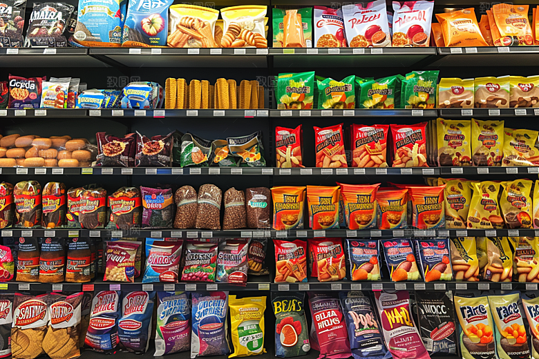 超市货架货物食品摄影图