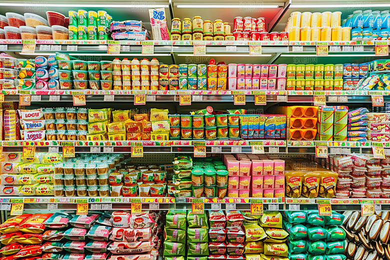 超市货架场景食品摄影图